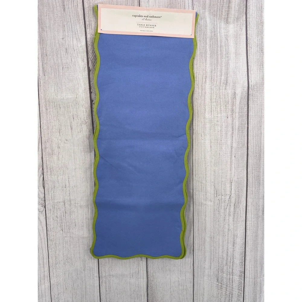 Cupcakes and Cashmere Table Runner 14x72 Blue Green Scalloped Wavy Edge Colorful